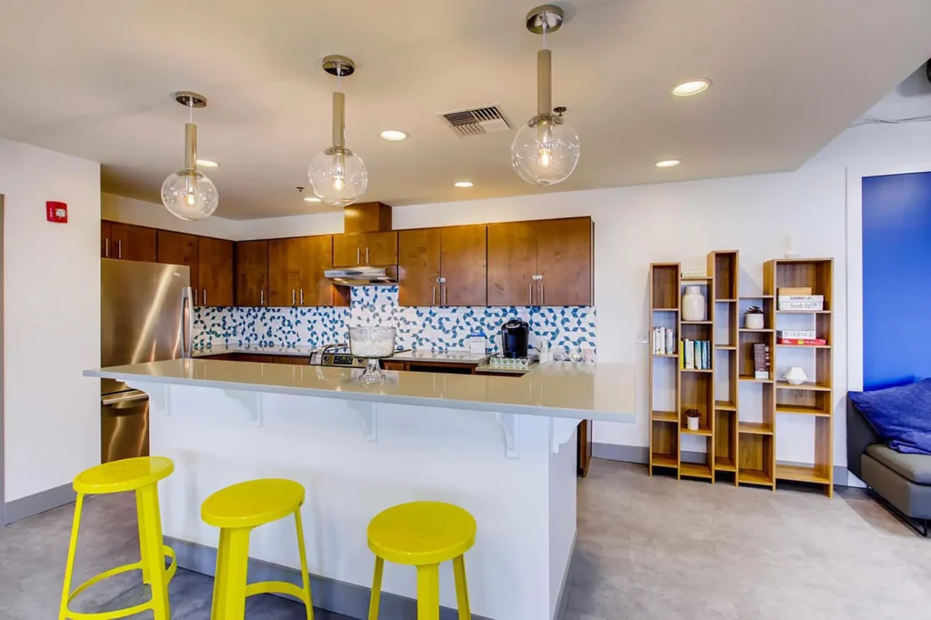 Clubhouse kitchen with bar seating